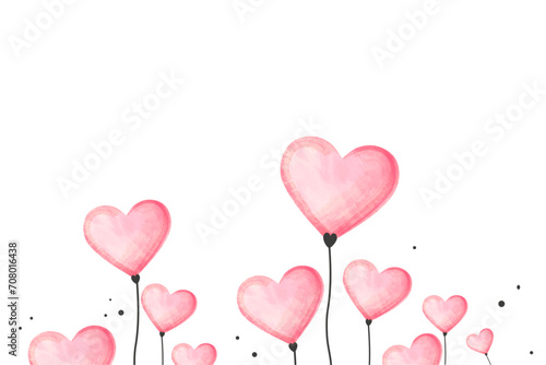 Background of pink watercolor hearts of flowers for congratulations on Valentine's Day. Design for decorating a wedding card. Vector illustration.