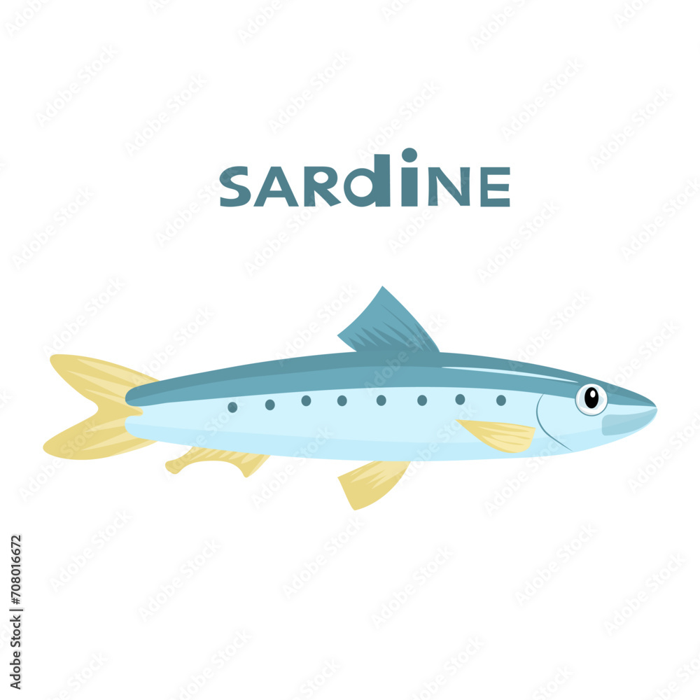 East Atlantic marine fish Sardine. Vector cartoon color image.