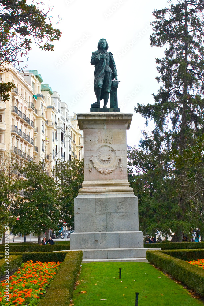 Statue of the painter Bartolom Murillo near Musem Prado in Madrid, Spain
