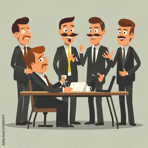 vector of team having meeting with boss discuss about new business plan, team restructure, teamwork