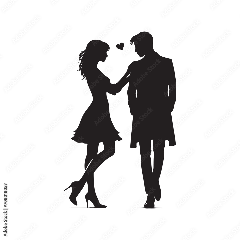 Eternal Tenderness: Romantic Couple silhouette, a timeless portrayal of the enduring tenderness of love - valentine couple silhouette Valentine Silhouette - Couple vector
