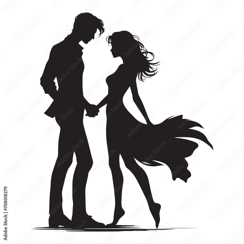 Enchanting Radiance: A captivating Romantic Couple silhouette, casting an enchanting glow of affection - valentine couple silhouette Valentine Silhouette - Couple vector
