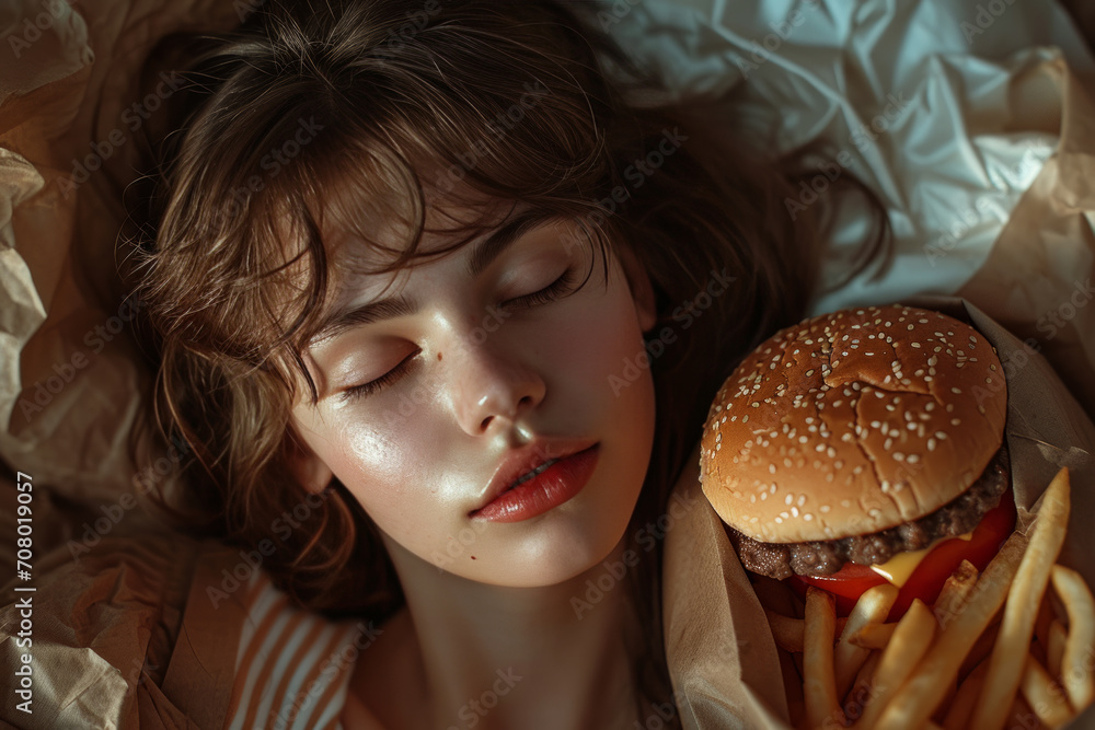 a girl enjoying burger during PMS. a girl enjoying burger during PMS.