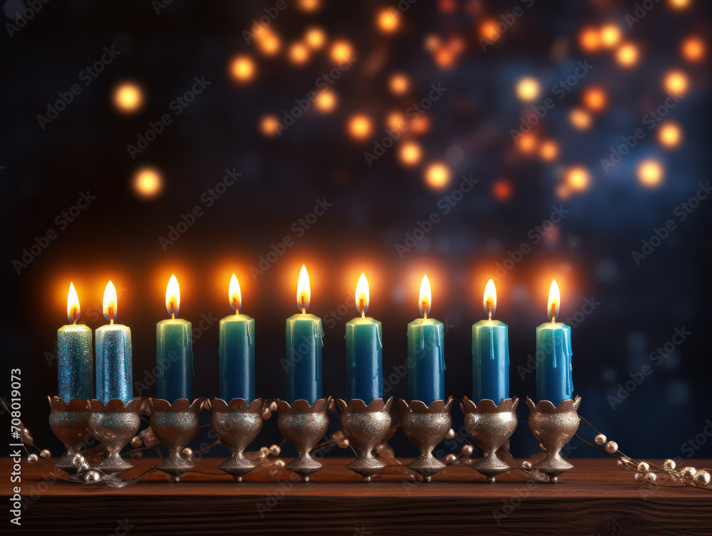 Religious image of the Jewish holiday Hanukkah background with menorah and candles Religious image of the Jewish holiday Hanukkah background with menorah and candles
