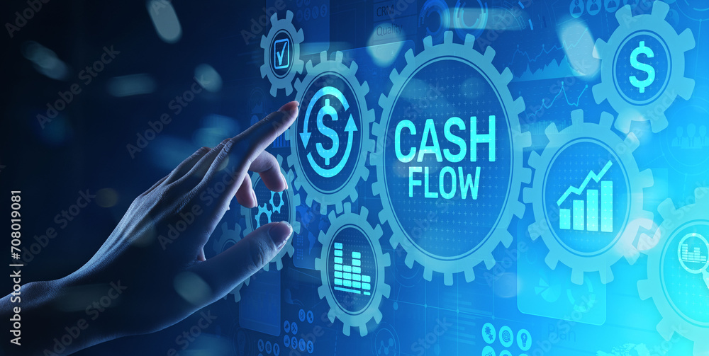 Cash flow button on virtual screen. Business Tehcnology concept.