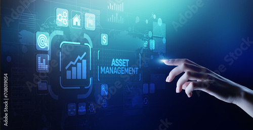 Asset management Business technology internet concept button on virtual screen.