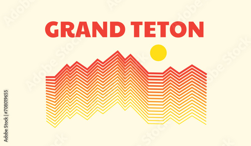 Wyoming Grand Teton National Park monoline tone vector design for badge, patch, sticker and t shirt graphic illustration photo