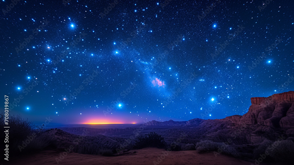 Obraz premium An enchanting portrayal of the Ursa Major constellation, with the iconic Big Dipper gracefully arching across the heavens above a serene mountain range.