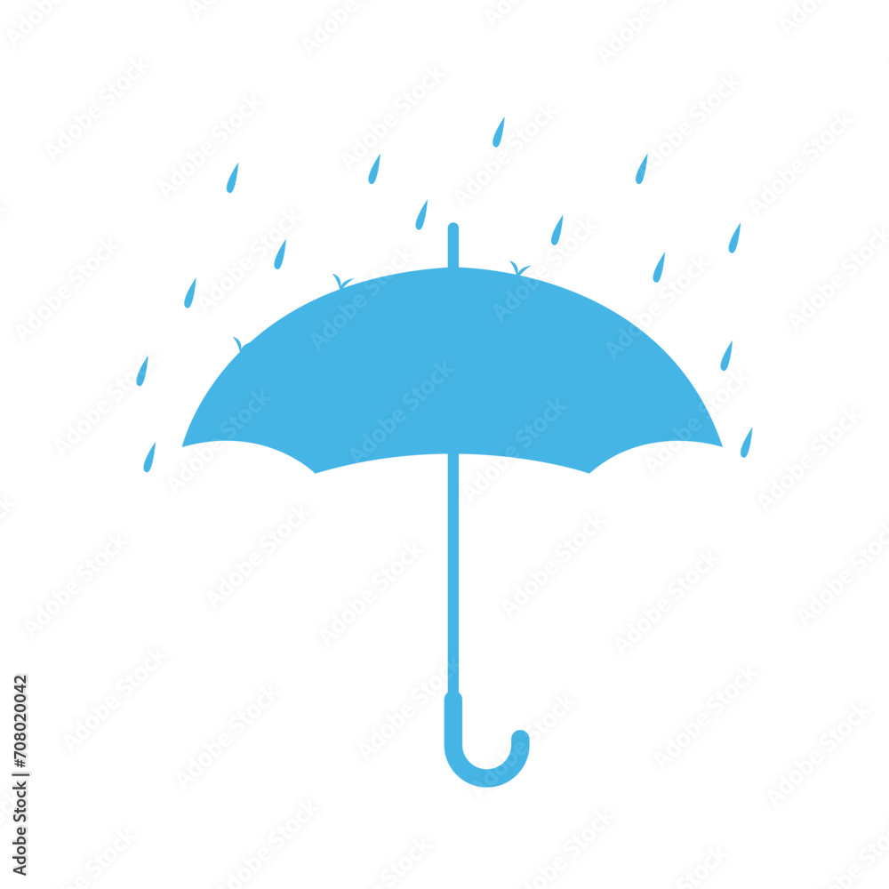 Blue shadow of an umbrella. Umbrella with rain. Vector illustration. Isolated on a white background.	
