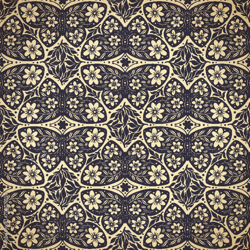 Hand drawn butterflies flowers seamless pattern. Scandinavian folk seamless butterfly floral texture