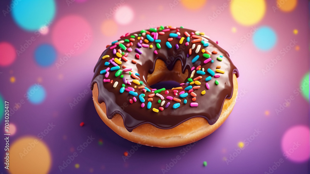 Delicious single donut with beautiful bokeh background in colorful illustration Delicious single donut with beautiful bokeh background in colorful illustration