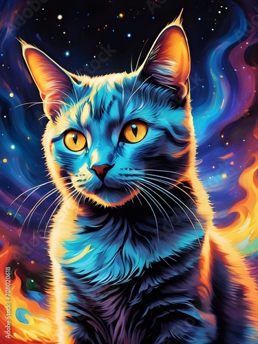 Cosmic Whiskers: A Captivating Fantasy Photograph of a Cat 