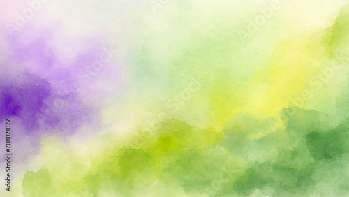 Abstract purple, olive green and yellow green watercolor splash background photo