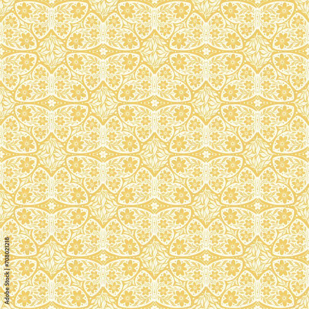 Hand drawn butterflies flowers seamless pattern. Scandinavian folk seamless butterfly floral texture Hand drawn butterflies flowers seamless pattern. Scandinavian folk seamless butterfly floral texture