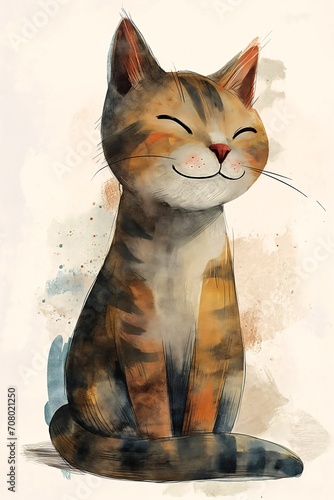 kitty cat kitten closed eyes smile face cute ears digitally colored confident expressive happy smug expression musha printed paper portrait cinnamon cotter bashful photo