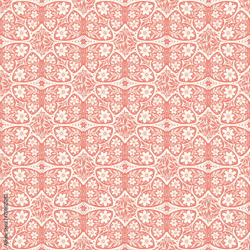 Hand drawn butterflies flowers seamless pattern. Scandinavian folk seamless butterfly floral texture