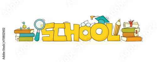 School poster with doodle books and supplies