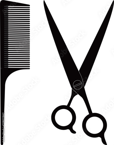 シンプルなコームとハサミのイラスト