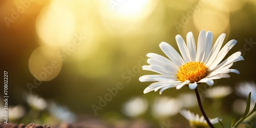 A close up of a flower with a blurry background. Copy-space, place for text. Spring daisy flower background.