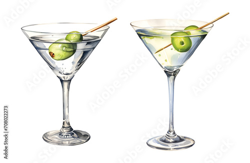 Martini, watercolor clipart illustration with isolated background.