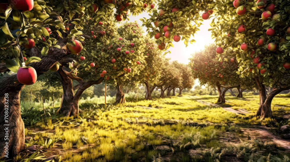 Capture the essence of a fruitful morning with a picture of ripe apples in the orchard Capture the essence of a fruitful morning with a picture of ripe apples in the orchard