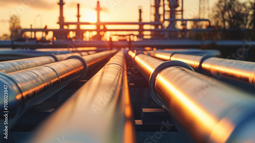 This image captures an industrial oil and gas pipeline during the refining process, highlighting the dynamic movement of resources. photo