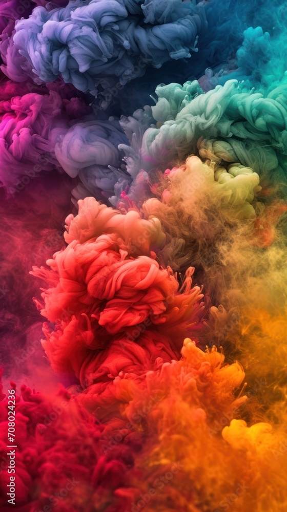 Color symphony. The pigments combine harmoniously to create a fun display. Bright abstract background with colored smoke.
