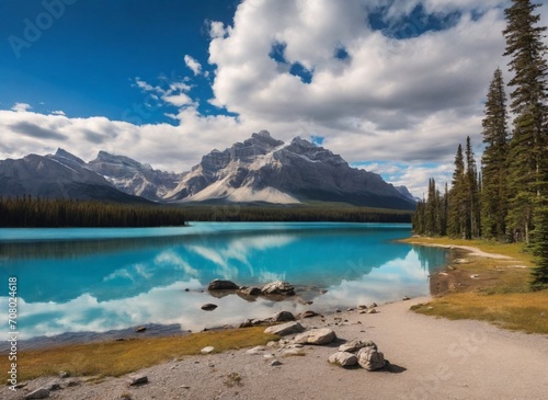 The mountain views when you are in Two Jack Lake campground of Banff National Park in Alberta, Canada. Typical landscape for North America. Amazing landscape background concept