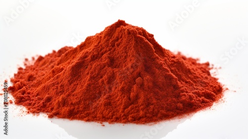 an isolated pile of ground cayenne pepper on a pristine white surface, showcasing the vibrant red color and fiery kick of this spicy seasoning.