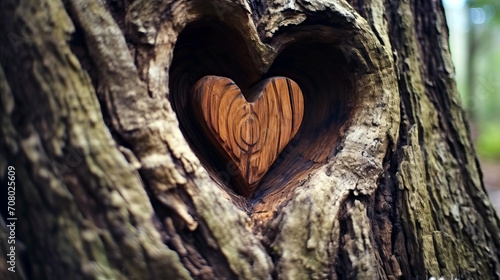A heart carved into a tree trunk with a hole in the middle of the heart that is carved into the bark of a tree, valentine's day, Love concept