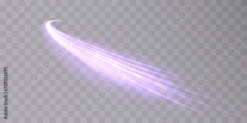 Purple flash light trail Christmas trail of a shooting star, shining light effects.