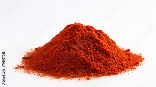 pile of ground cayenne pepper on a pristine white surface, showcasing the spice's vibrant red color and intense heat.