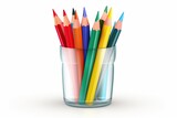Colorful pencils in pencil box on white background