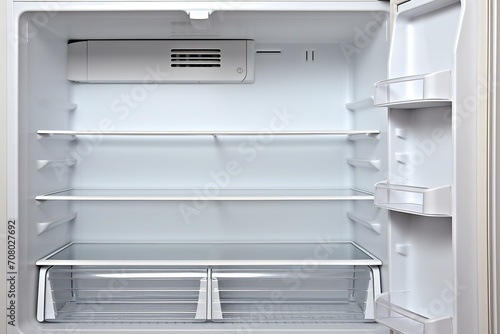 Empty refrigerator with clean shelves