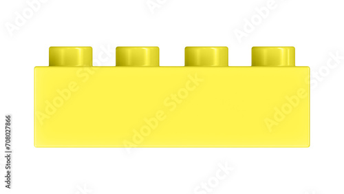 Lemon Lego Block Isolated on a White Background. Close Up View of a Plastic Children Game Brick for Constructors, Front View. High Quality 3D Rendering with a Work Path. 8K Ultra HD, 7680x4320