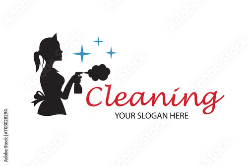 house maid lady for cleaning service design with spray bottle in hand isolated on white background