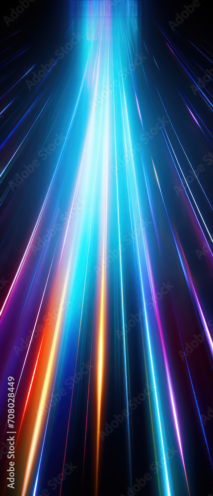 Fototapeta premium Futuristic tunnel illuminated by vibrant LED lights and laser beams, showcasing movement and technology.