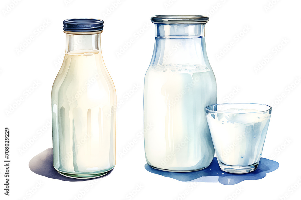 Milk, watercolor clipart illustration with isolated background. Milk, watercolor clipart illustration with isolated background.