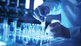 female scientist researcher or scientist working with a laboratory tube.