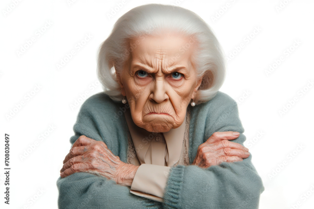Angry disgruntled old woman Isolated on white background. ai generative Angry disgruntled old woman Isolated on white background. ai generative