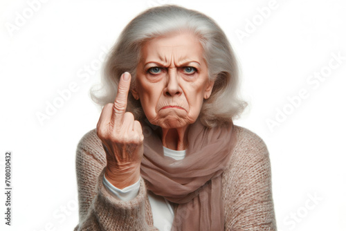 Angry disgruntled old woman Isolated on white background. ai generative photo