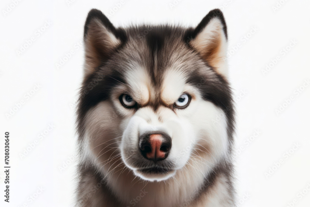 Angry disgruntled Siberian Husky dog Isolated on white background. ai generative