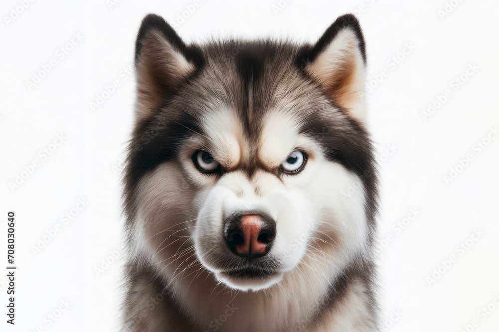Obraz premium Angry disgruntled Siberian Husky dog Isolated on white background. ai generative