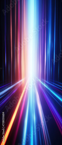 Futuristic neon tunnel with glowing blue and pink lights, creating a sense of high-speed motion and energy. © Lidok_L