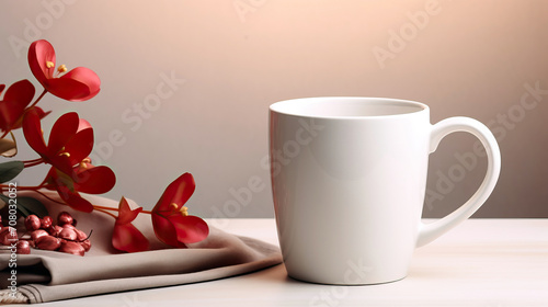 Valentine's day mockup with a cup and red flowers