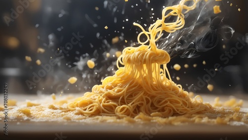 pasta with soft steam coming out of it photo