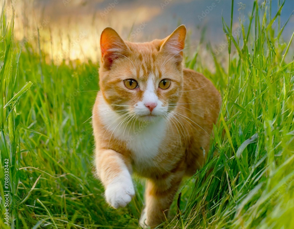 Petit chat roux part à la chasse