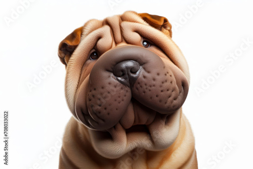 Shar Pei dog with strange facial expressions Isolated on white background. ai generative photo