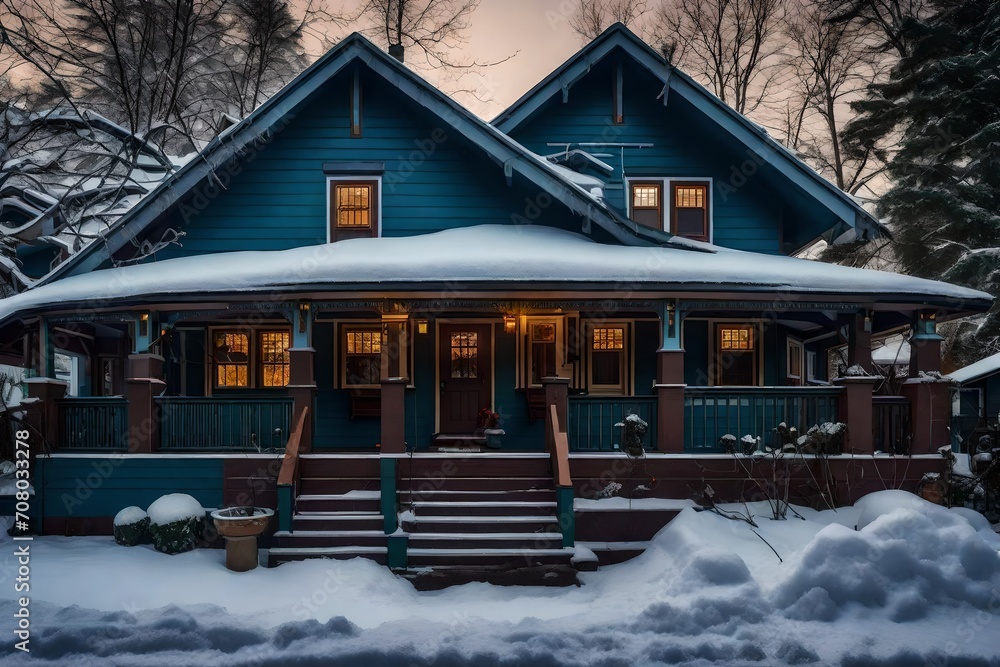 Fototapeta premium Freshly Painted house in the snow.