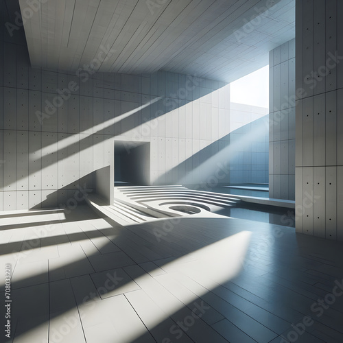 Modern architecture detail timelapse with sun shadows in a contemporary minimal concrete hall
